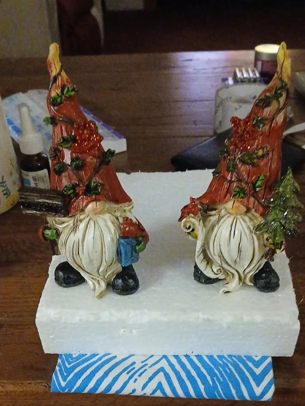 Set of 2 Holiday Gnome Figurines with Red Hats NIB TAPLE TOPPERS